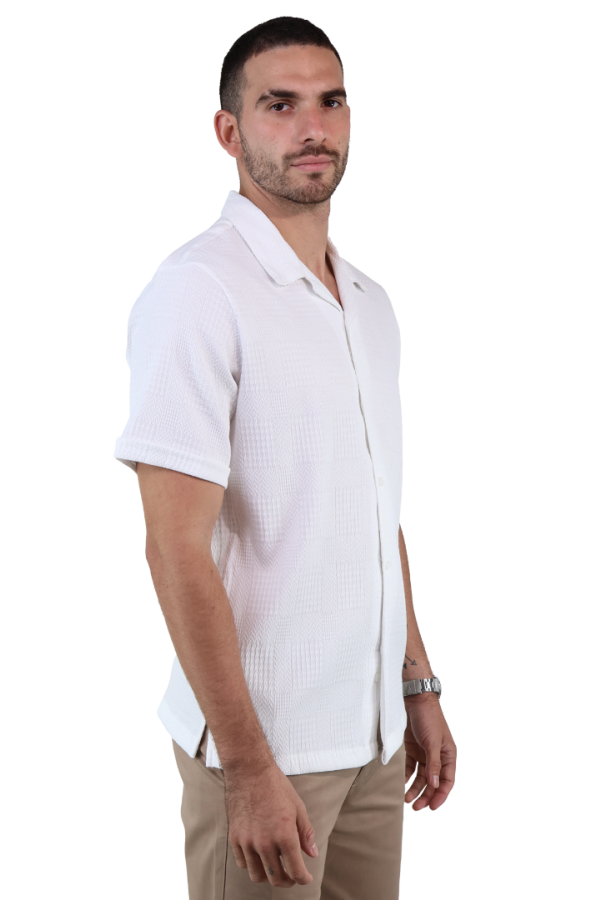 Camisa Blanca Texturizada Manga Corta Estilo Casual de Algodón para Caballero